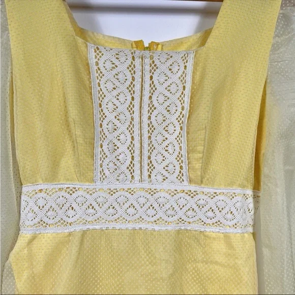 Vintage Handmade Cottagecore Yellow Square Neck Long Sleeve Maxi Dress Size S - Picture 8 of 10